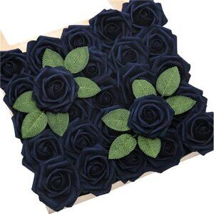 Navy Blue Artificial Roses 25pcs Fake Flowers for Wedding Bouquets Centerpieces